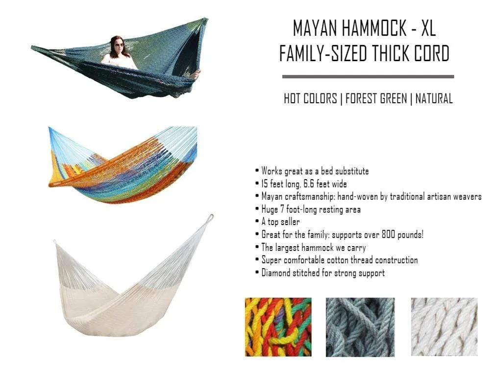 XL Thick Cord Mayan Hammock with Universal Stand